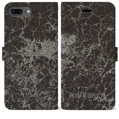 【美作（岡山県）】地図柄iPhoneケース（手帳タイプ）モノトーン・iPhone 8Plus /7Plus / 6sPlus / 6Plus 用