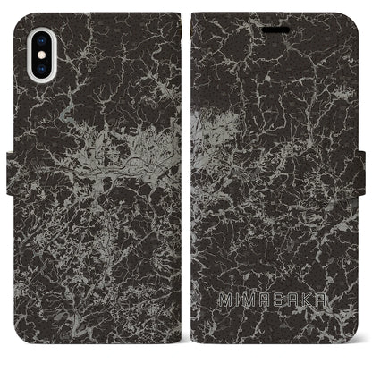 【美作（岡山県）】地図柄iPhoneケース（手帳タイプ）モノトーン・iPhone XS Max 用