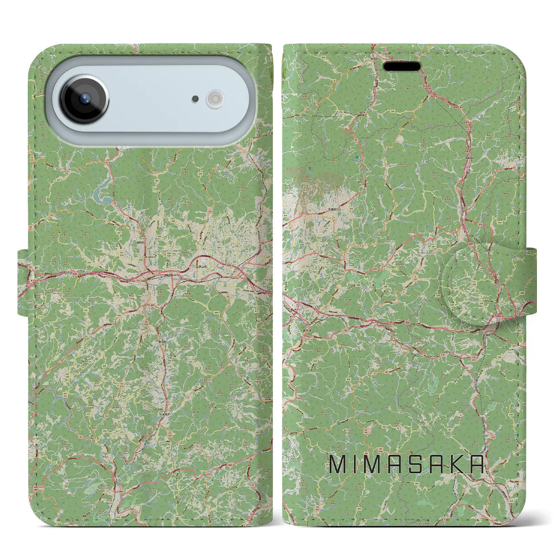 【美作(岡山県)】地図柄iPhoneケース(手帳タイプ)モノトーン・iPhone 17 Pro Max 用
