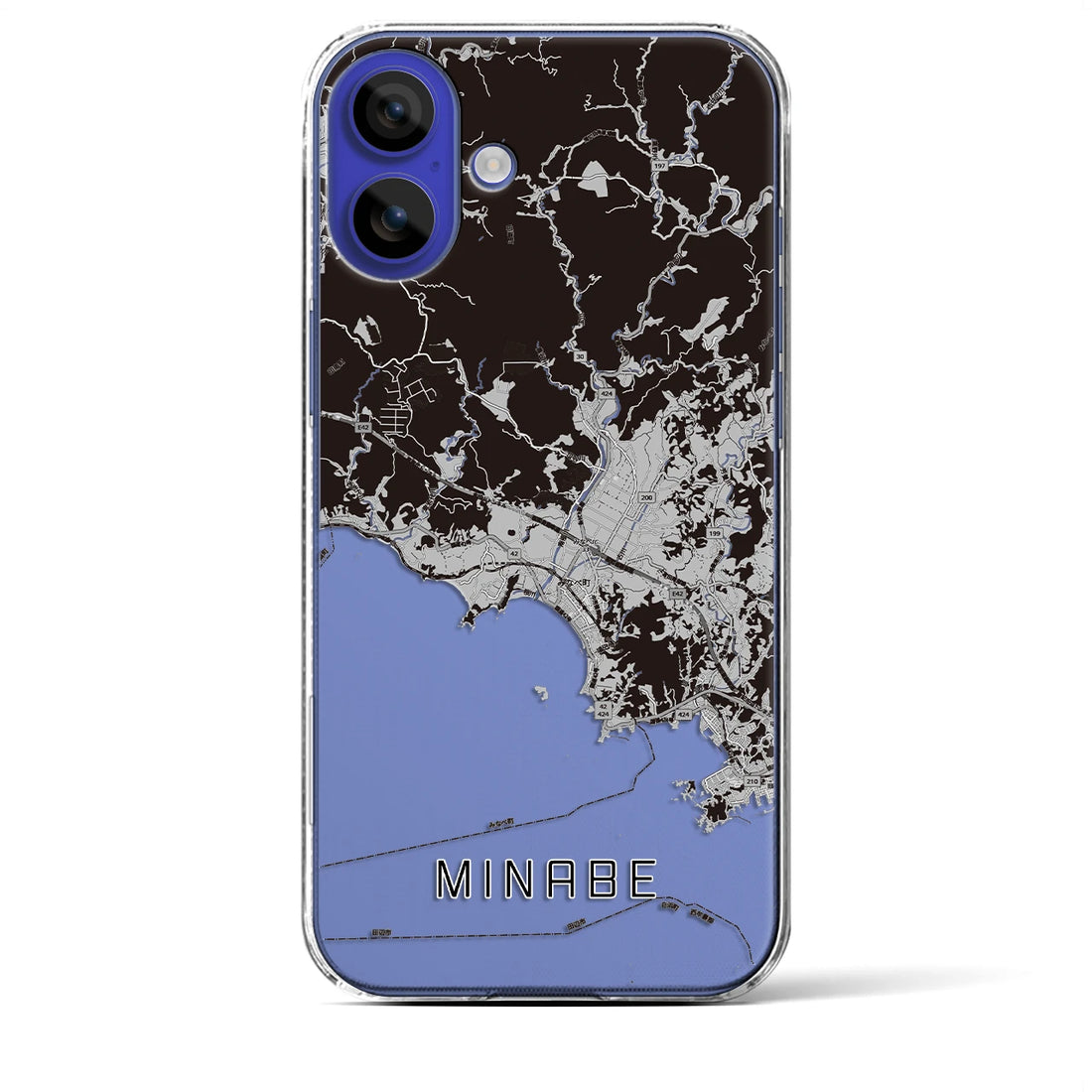 【みなべ（和歌山県）】地図柄iPhoneケース（クリアタイプ）モノトーン・iPhone 16 Pro Max 用