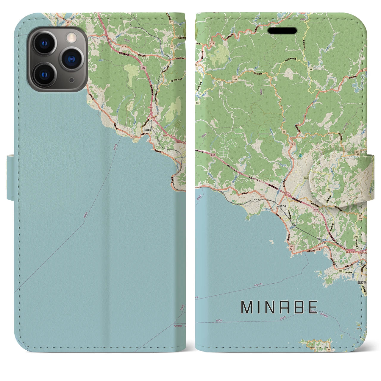 【みなべ（和歌山県）】地図柄iPhoneケース（手帳タイプ）