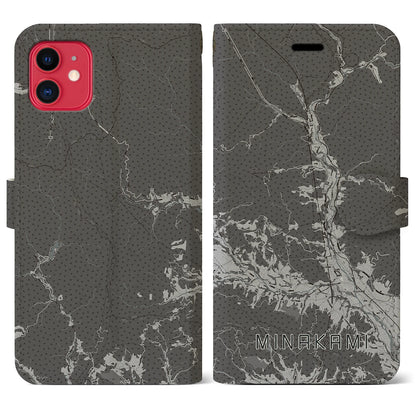 【みなかみ（群馬県）】地図柄iPhoneケース（手帳タイプ）モノトーン・iPhone 11 用