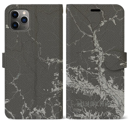 【みなかみ（群馬県）】地図柄iPhoneケース（手帳タイプ）モノトーン・iPhone 11 Pro Max 用