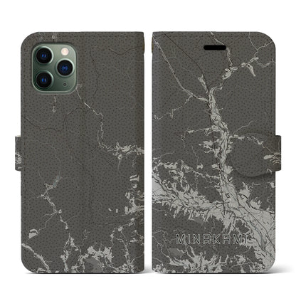 【みなかみ（群馬県）】地図柄iPhoneケース（手帳タイプ）モノトーン・iPhone 11 Pro 用