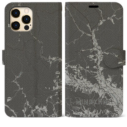 【みなかみ（群馬県）】地図柄iPhoneケース（手帳タイプ）モノトーン・iPhone 12 Pro Max 用