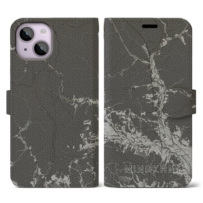 【みなかみ（群馬県）】地図柄iPhoneケース（手帳タイプ）モノトーン・iPhone 14 用