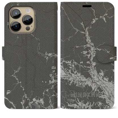 【みなかみ（群馬県）】地図柄iPhoneケース（手帳タイプ）モノトーン・iPhone 14 Pro Max 用