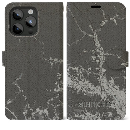 【みなかみ（群馬県）】地図柄iPhoneケース（手帳タイプ）モノトーン・iPhone 15 Pro Max 用