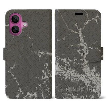 【みなかみ（群馬県）】地図柄iPhoneケース（手帳タイプ）モノトーン・iPhone 16 Pro 用