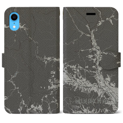 【みなかみ（群馬県）】地図柄iPhoneケース（手帳タイプ）モノトーン・iPhone XR 用