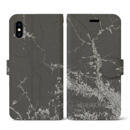 【みなかみ（群馬県）】地図柄iPhoneケース（手帳タイプ）モノトーン・iPhone XS / X 用