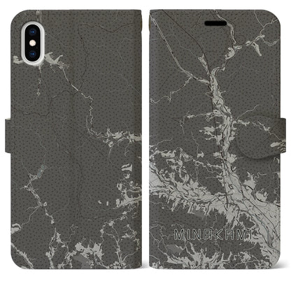 【みなかみ（群馬県）】地図柄iPhoneケース（手帳タイプ）モノトーン・iPhone XS Max 用