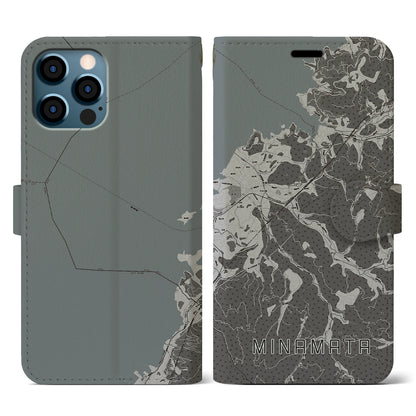 【水俣（熊本県）】地図柄iPhoneケース（手帳タイプ）モノトーン・iPhone 12 / 12 Pro 用