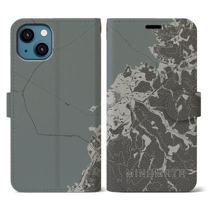 【水俣（熊本県）】地図柄iPhoneケース（手帳タイプ）モノトーン・iPhone 13 用