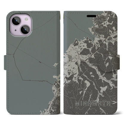 【水俣（熊本県）】地図柄iPhoneケース（手帳タイプ）モノトーン・iPhone 14 用