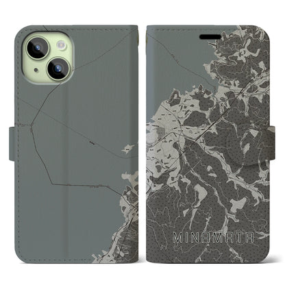 【水俣（熊本県）】地図柄iPhoneケース（手帳タイプ）モノトーン・iPhone 15 用