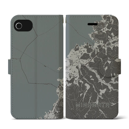 【水俣（熊本県）】地図柄iPhoneケース（手帳タイプ）モノトーン・iPhone SE（第3 / 第2世代） / 8 / 7 / 6s / 6 用