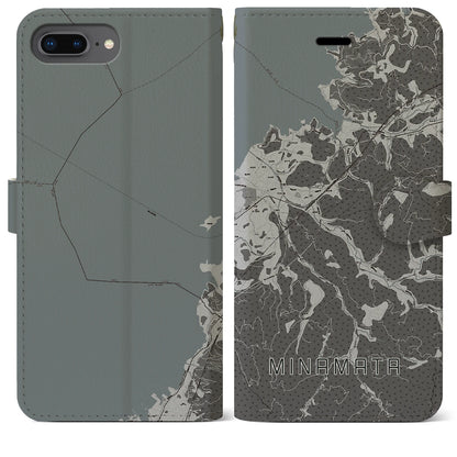 【水俣（熊本県）】地図柄iPhoneケース（手帳タイプ）モノトーン・iPhone 8Plus /7Plus / 6sPlus / 6Plus 用