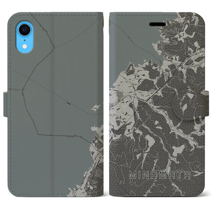 【水俣（熊本県）】地図柄iPhoneケース（手帳タイプ）モノトーン・iPhone XR 用