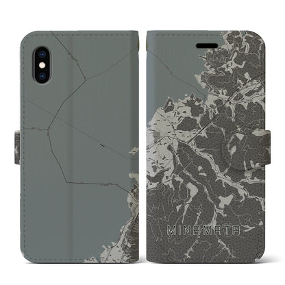 【水俣（熊本県）】地図柄iPhoneケース（手帳タイプ）モノトーン・iPhone XS / X 用