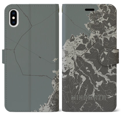 【水俣（熊本県）】地図柄iPhoneケース（手帳タイプ）モノトーン・iPhone XS Max 用