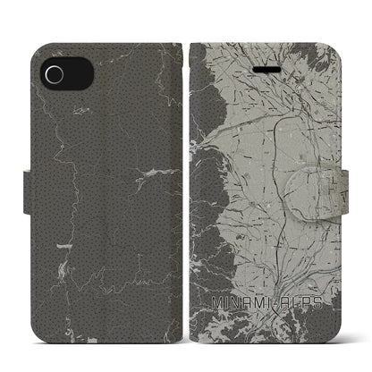 【南アルプス（山梨県）】地図柄iPhoneケース（手帳タイプ）モノトーン・iPhone SE（第3 / 第2世代） / 8 / 7 / 6s / 6 用