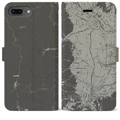 【南アルプス（山梨県）】地図柄iPhoneケース（手帳タイプ）モノトーン・iPhone 8Plus /7Plus / 6sPlus / 6Plus 用