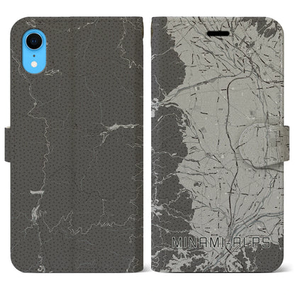 【南アルプス（山梨県）】地図柄iPhoneケース（手帳タイプ）モノトーン・iPhone XR 用