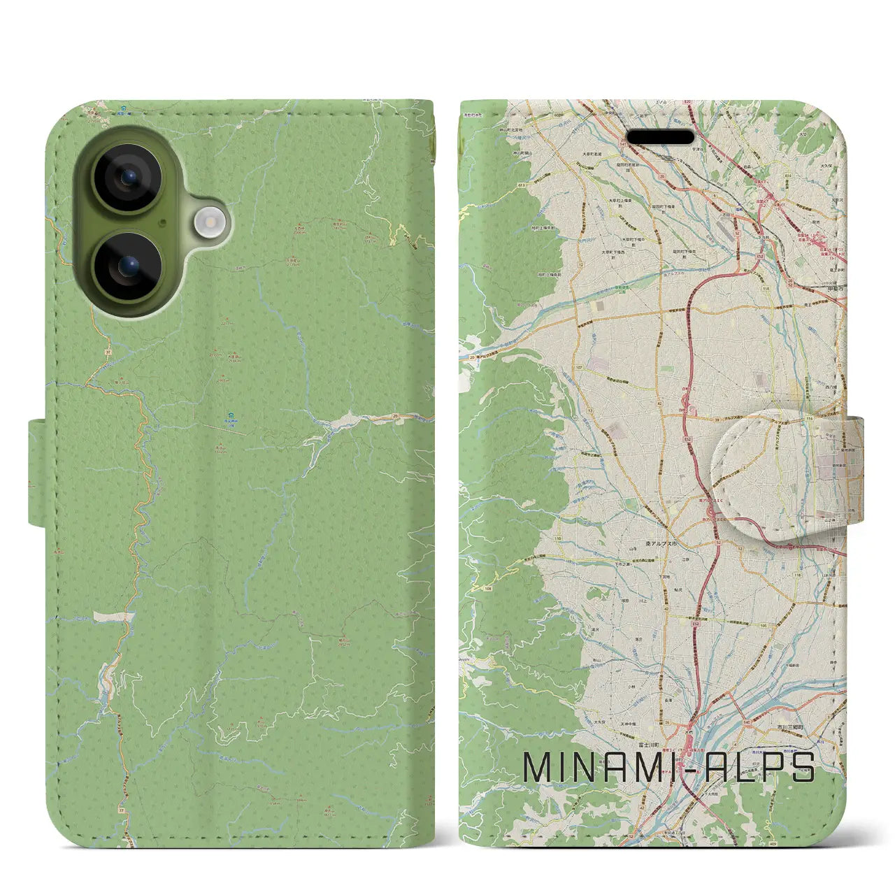 【南アルプス（山梨県）】地図柄iPhoneケース（手帳タイプ）