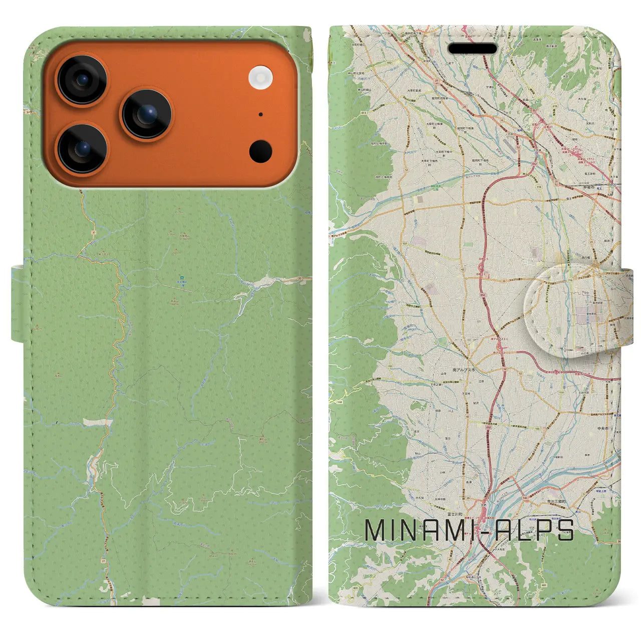 【南アルプス（山梨県）】地図柄iPhoneケース（手帳タイプ）