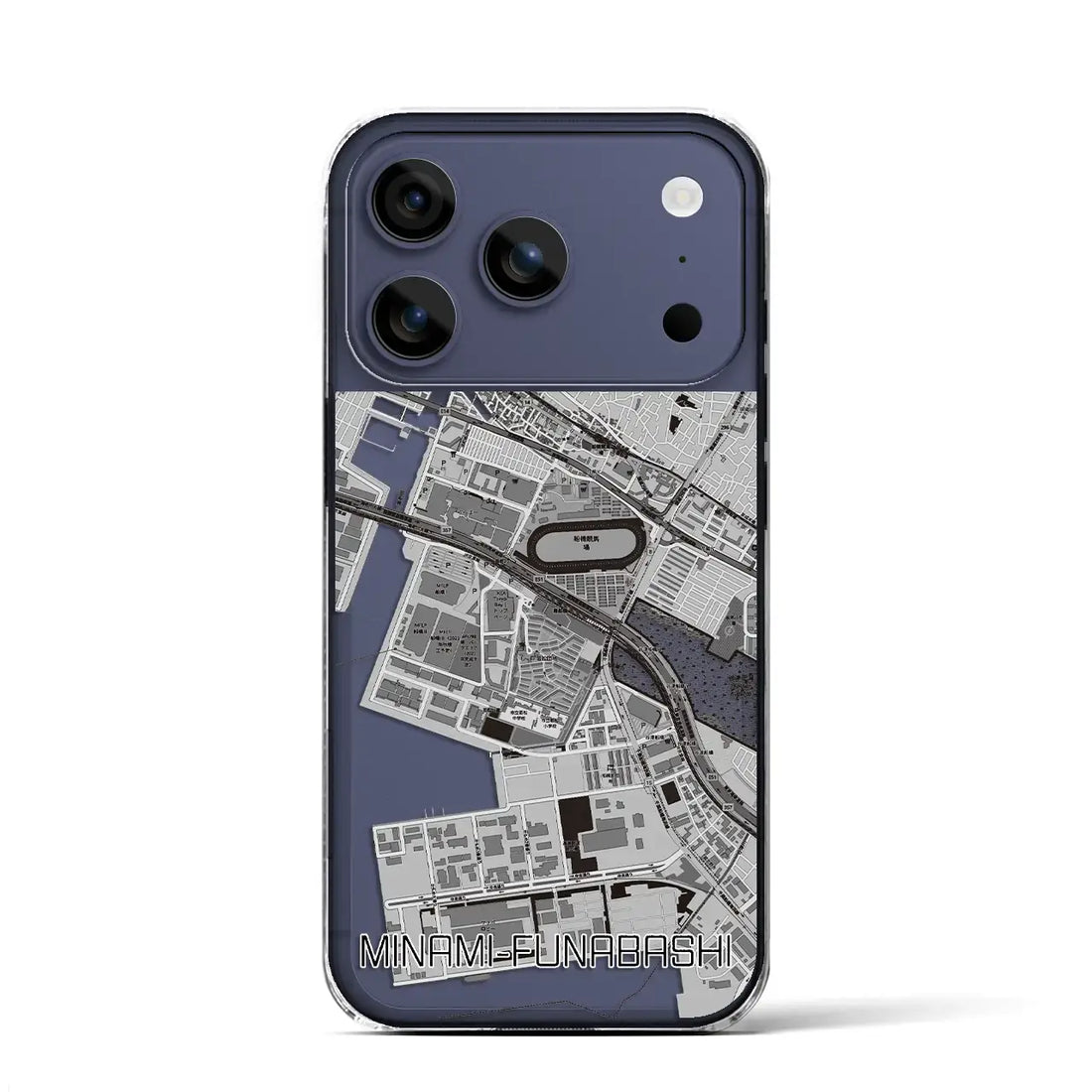 【南船橋（千葉県）】地図柄iPhoneケース（クリアタイプ）モノトーン・iPhone 17 Pro Max 用
