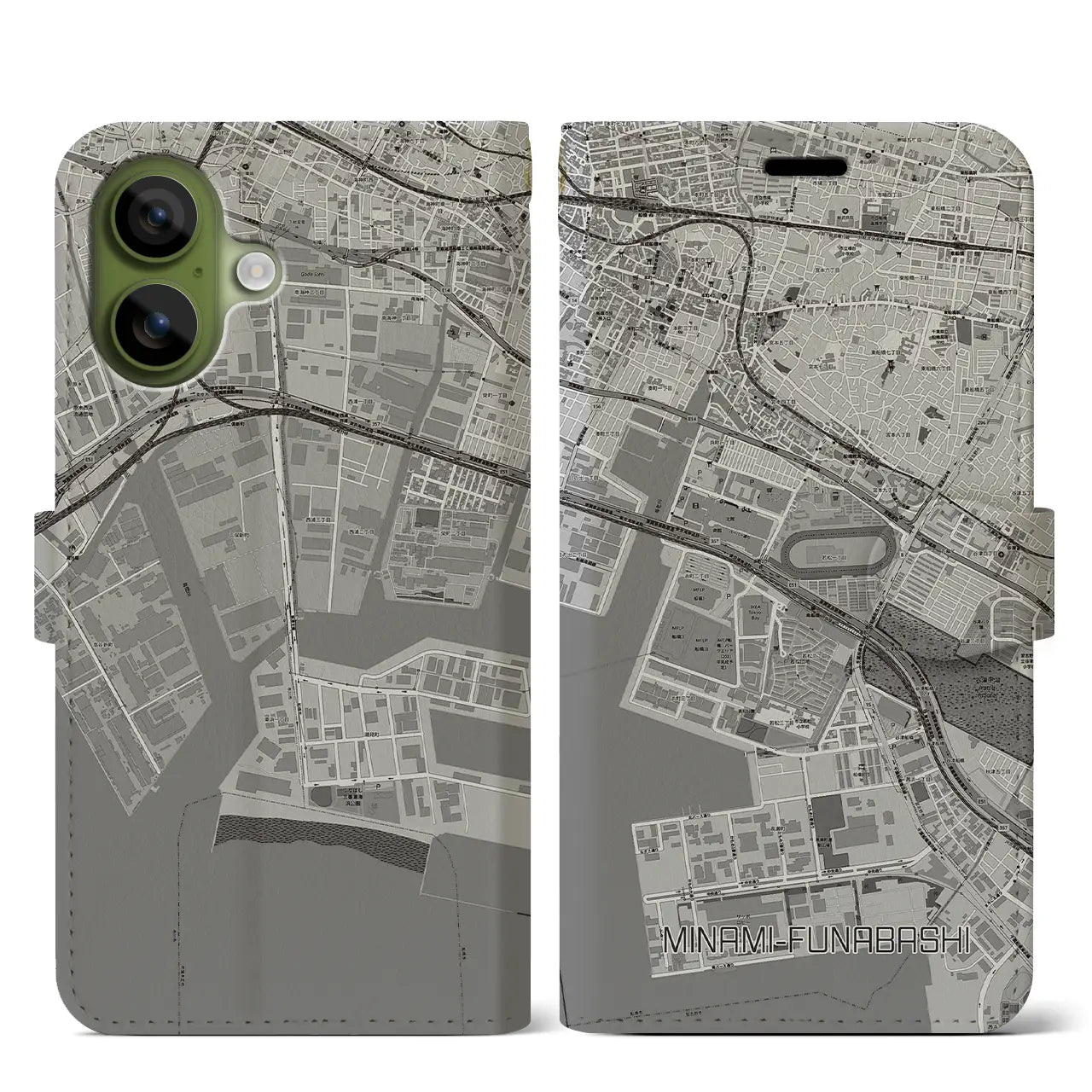 【南船橋（千葉県）】地図柄iPhoneケース（手帳タイプ）