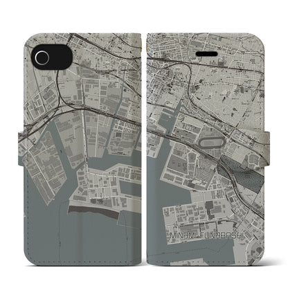 【南船橋（千葉県）】地図柄iPhoneケース（手帳タイプ）モノトーン・iPhone SE（第3 / 第2世代） / 8 / 7 / 6s / 6 用