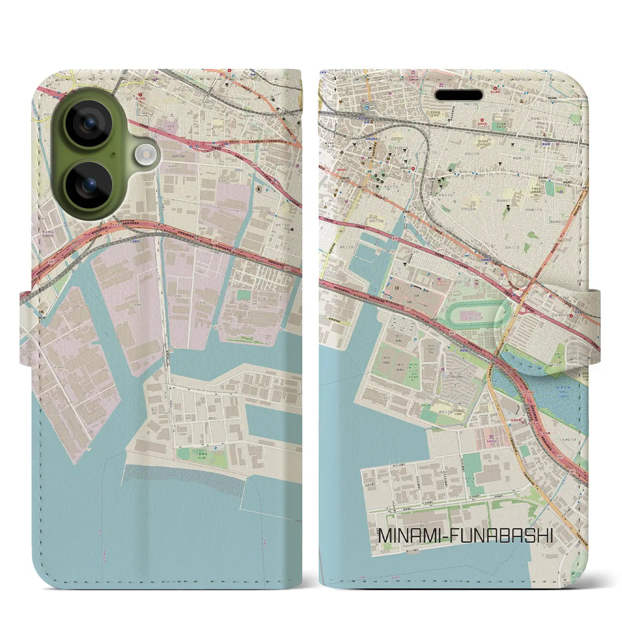 【南船橋（千葉県）】地図柄iPhoneケース（手帳タイプ）