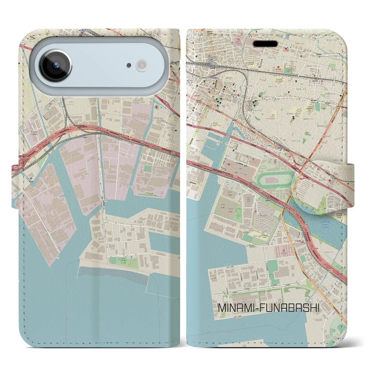 【南船橋（千葉県）】地図柄iPhoneケース（手帳タイプ）