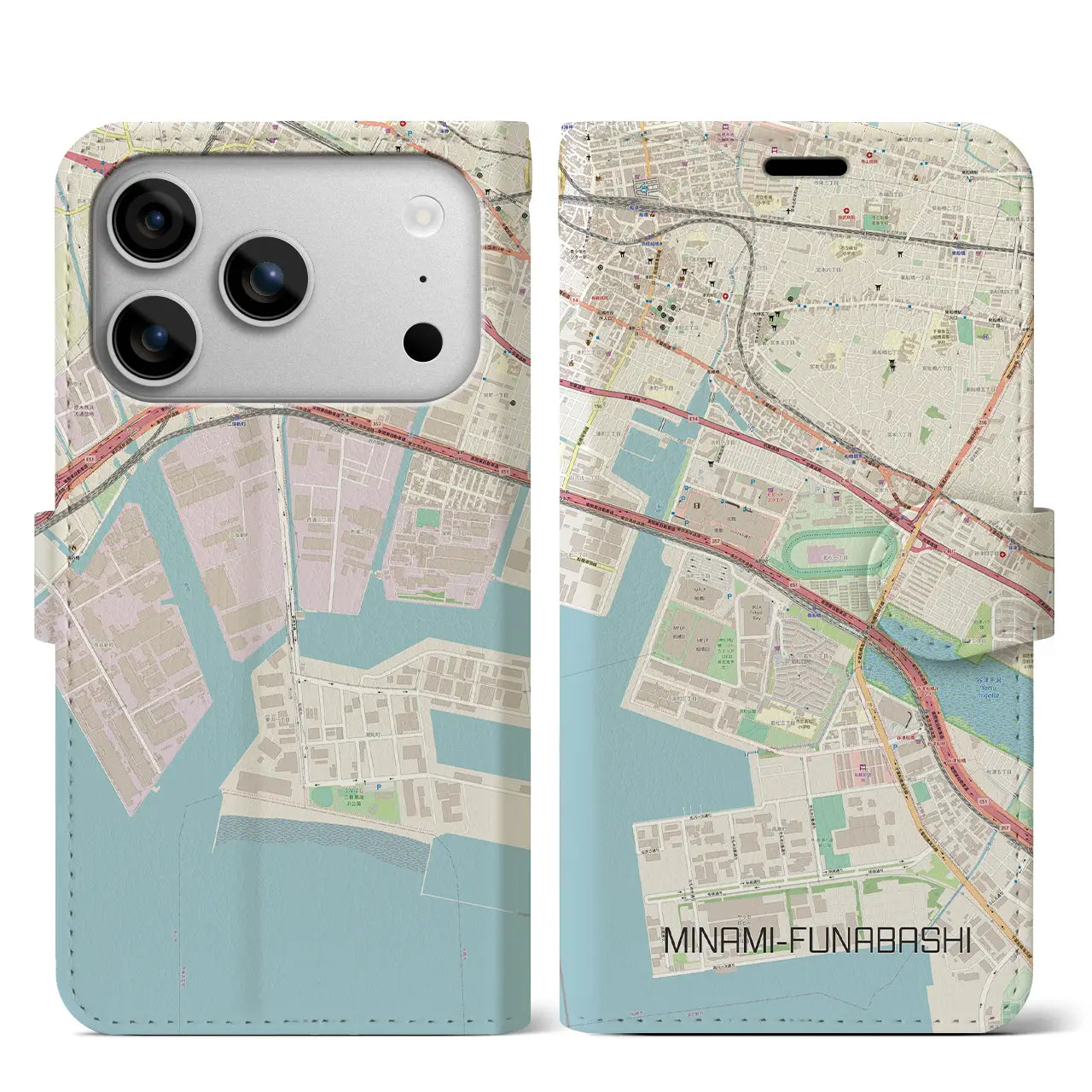 【南船橋（千葉県）】地図柄iPhoneケース（手帳タイプ）