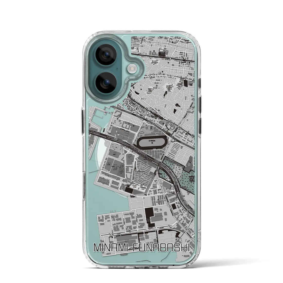 【南船橋（千葉県）】地図柄iPhoneケース（MagSafeタイプ）モノトーン・iPhone 16 Pro 用