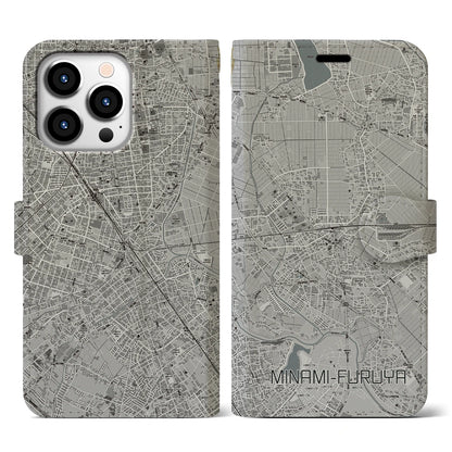 【南古谷（埼玉県）】地図柄iPhoneケース（手帳タイプ）モノトーン・iPhone 13 Pro 用