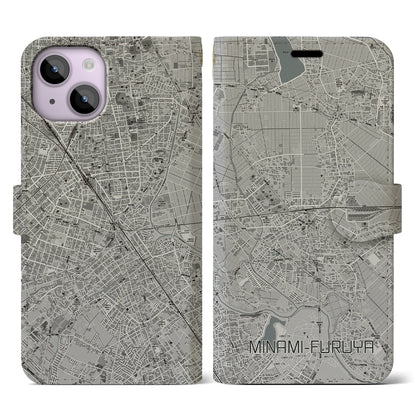 【南古谷（埼玉県）】地図柄iPhoneケース（手帳タイプ）モノトーン・iPhone 14 用