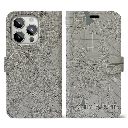 【南古谷（埼玉県）】地図柄iPhoneケース（手帳タイプ）モノトーン・iPhone 15 Pro 用