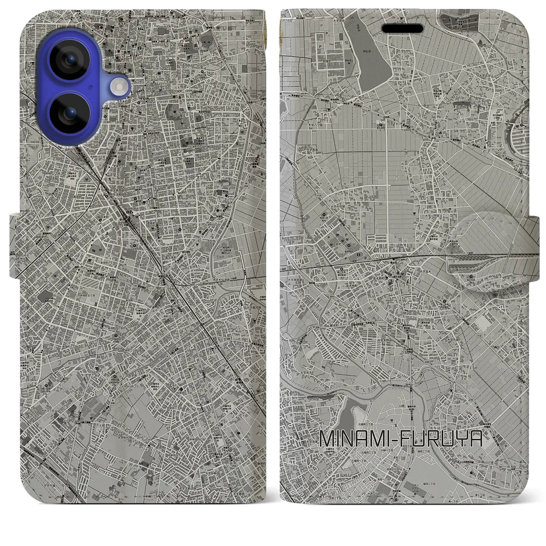 【南古谷(埼玉県)】地図柄iPhoneケース(手帳タイプ)モノトーン・iPhone 16 Pro Max 用