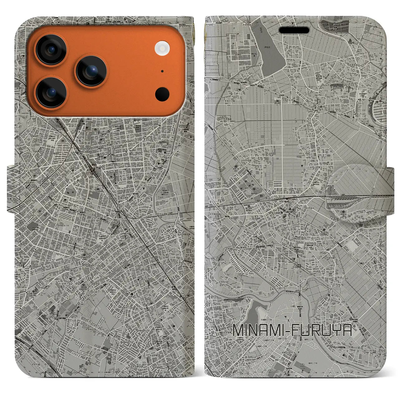 【南古谷（埼玉県）】地図柄iPhoneケース（手帳タイプ）