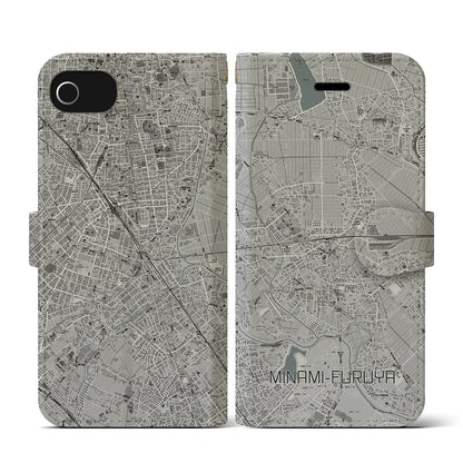 【南古谷（埼玉県）】地図柄iPhoneケース（手帳タイプ）モノトーン・iPhone SE（第3 / 第2世代） / 8 / 7 / 6s / 6 用