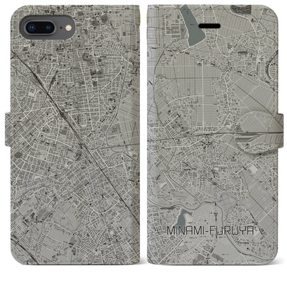 【南古谷（埼玉県）】地図柄iPhoneケース（手帳タイプ）モノトーン・iPhone 8Plus /7Plus / 6sPlus / 6Plus 用