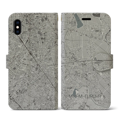 【南古谷（埼玉県）】地図柄iPhoneケース（手帳タイプ）モノトーン・iPhone XS / X 用