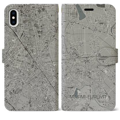 【南古谷（埼玉県）】地図柄iPhoneケース（手帳タイプ）モノトーン・iPhone XS Max 用