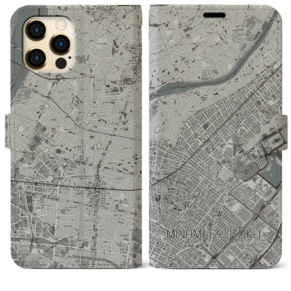 【南行徳】地図柄iPhoneケース（手帳両面タイプ・モノトーン）iPhone 12 Pro Max 用