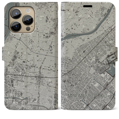【南行徳】地図柄iPhoneケース（手帳両面タイプ・モノトーン）iPhone 14 Pro Max 用