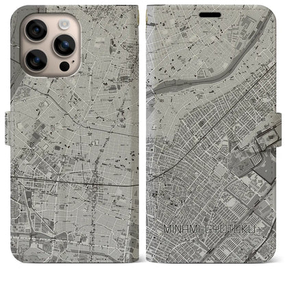 【南行徳（千葉県）】地図柄iPhoneケース（手帳タイプ）モノトーン・iPhone 16 Plus 用