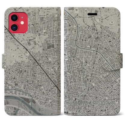 【南鳩ヶ谷（埼玉県）】地図柄iPhoneケース（手帳タイプ）モノトーン・iPhone 11 用